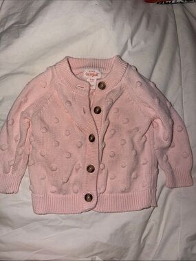 Cat & Jack Light Pink Pom-Pom Knit Cardigan Cute Baby Sweater Button Up
